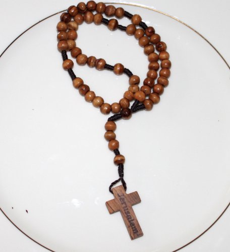 1 X Original Jerusalem Olive Wood Rosary from the Holy Land in a Cellophane Pouch