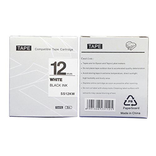 2 Pack Nextpage New compatible label tape for Epson LC-4WBN9(SS12KW) black on white (1/2'X26.2ft) use with Epson labelworker LW-300/ LW-400/LW-600P
