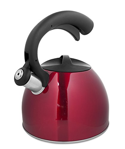 Cook Prep Eat KITDRI-87250 2-1/2 quart Stainless Steel Metallic Tea Whistling Kettle with Trigger Spout, Large, Red