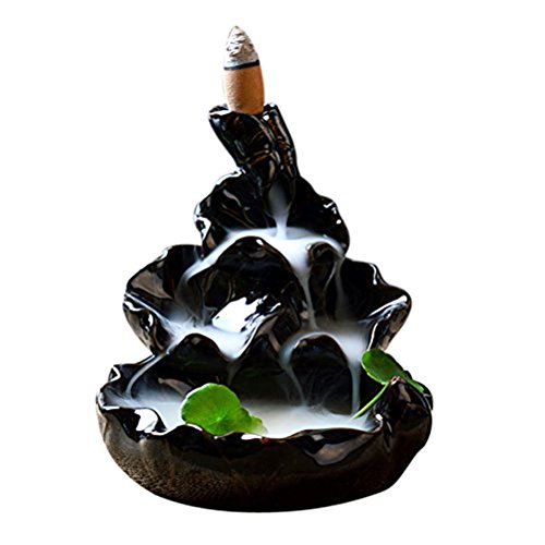 Pixnor Ceramic Glaze Incense Smoke Cone Burner Backflow Censer Tower Holder