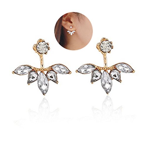 Fashion Jewelry Crystal Leaf Feather Golden Ear Cuffs Set Stud Earrings for Women