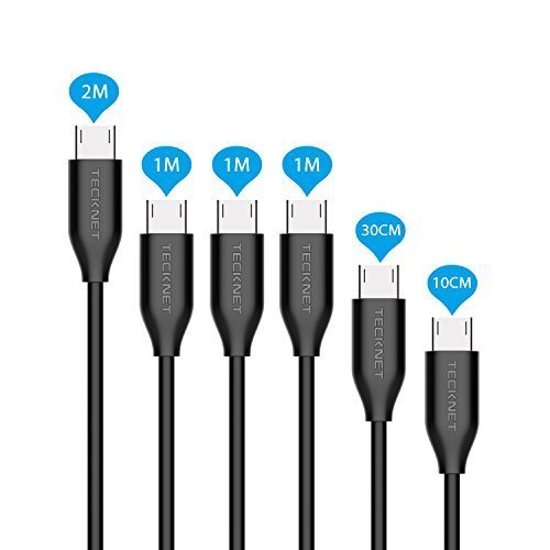 Micro USB Cable, TeckNet [6-Pack] Premium Micro USB Cables in Assorted Lengths (1M, 2M, 0.1M, 0.3M) High Speed USB 2.0 A Male to Micro B Sync and Charge Cables (Black)
