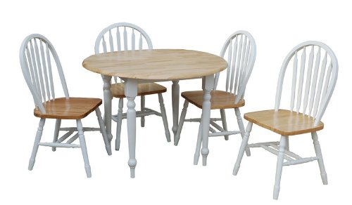 TMS 5 Piece Drop Leaf Dining Set, White/Natural