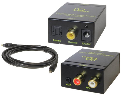 DBTech Digital to Analog Audio Converter with Digital Optical Toslink and S/PDIF Coaxial Inputs and Analog RCA and AUX 3.5mm (Headphone) Outputs - 6 foot Heavy Duty Optical Toslink Cable with Gold Plated Connector Tips Included (Colors May Vary - Black or White)