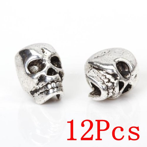 Set of 12pcs Tibet Silver Skull Spacer Beads DIY for Bracelets,Necklace,Earrings Making By iBUY365