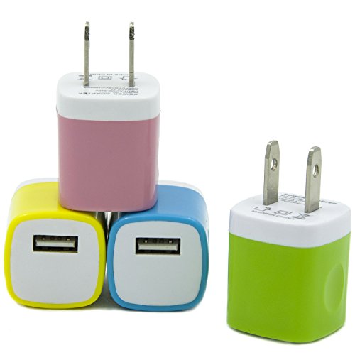 Eversame 4 Packs USB AC/DC Full 1.0A Universal Home Travel Power Charger Adapter For iPhone 6/6 Plus/5s/4s iPod Touch Samsung Galaxy S5/4 Note 4/3 HTC One M8 LG G3 Nokia and Most Android Phones-12-month Warranty (Yellow Green Blue Baby pink)