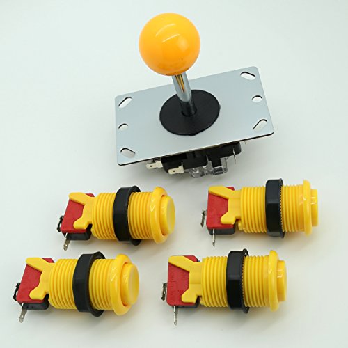 Reyann 8 Way Arcade Joystick + 4 X Classic Arcade Push Button with Microswitch for Mame Jamma & Arcade Video Games - Yellow Color