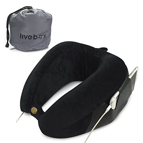 LIVEBOX Travel Neck Pillow - Luxury Innovative Memory Foam Neck Support Travel Pillow with a Portable Bag For Airplane,Car,Bus,Train,Home Use (Black)