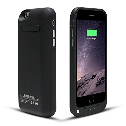 YHhao 3500mAh Cell Phone Battery Charger Case with Kick Stand Portable Power Case with LED Indicator for iPhone 6 - New black