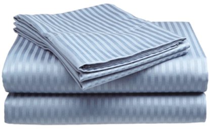King Size 400 Thread Count 100% Cotton Sateen Dobby Stripe Sheet Set -Light Blue