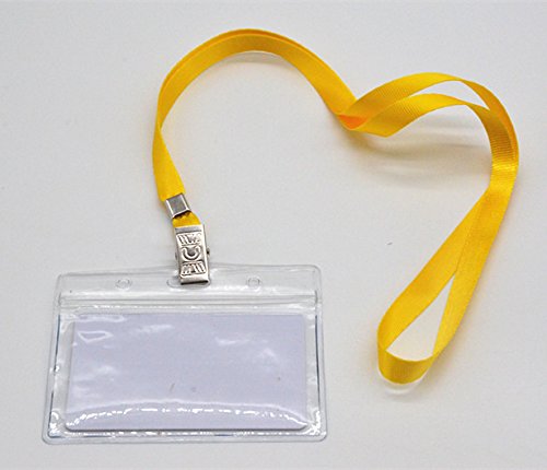 Shenglong New 50 Pcs Waterproof Type Clear Plastic Horizontal Name Tag Badge Id Card +50 Pcs Yellow Lanyard