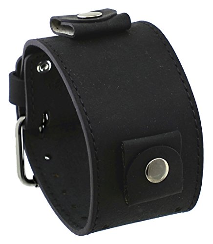 Rev #CHO-KL Crazy Horse Series Italian Design 24mm Lug Width Wide Black Leather Cuff Watch Band