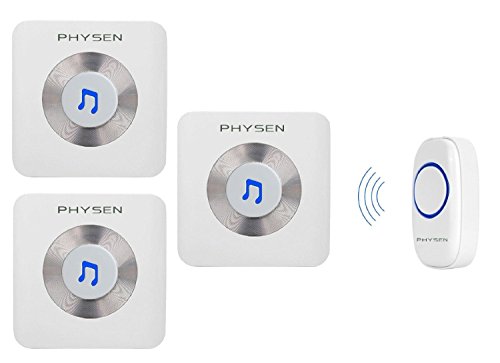 Physen Music Style Wireless Doorbell kit with 1 Push Button and 3 Plugin Receivers Operating Range at 1000ft,52 Melodies Chimes,No Battery Required for Receiver