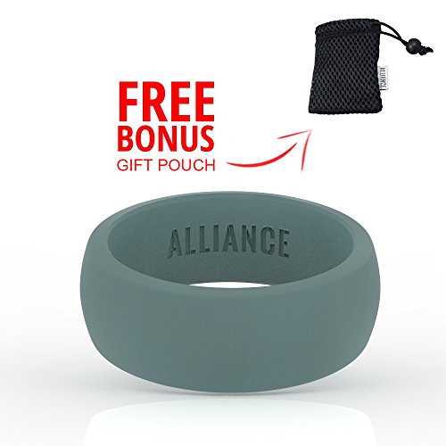 Alliance Silicone Wedding Ring Band for Men ? Durable and Flexible ? Made for Those with an Active Lifestyle ? 8.7 mm Wide (Black, Grey, and Blue)