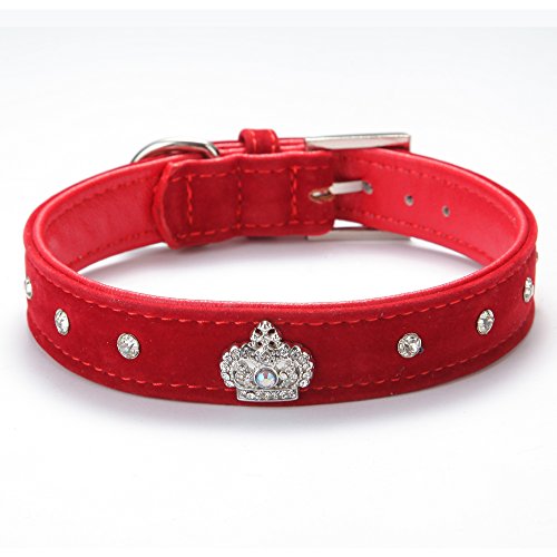 BingPet BA2022X Cute Designer Rhinestone Dog Collars with Diamond Crown for Puppy Pet