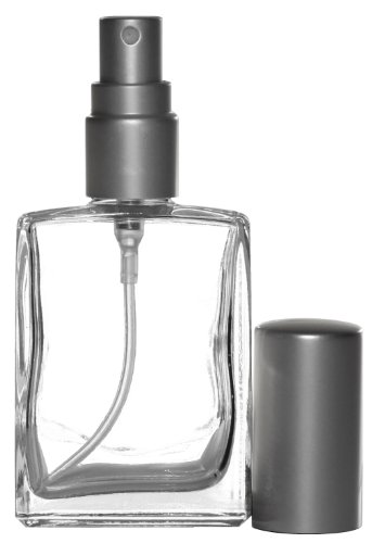 Riverrun Perfume Atomizer, Flat Glass Bottle, Matte Silver Fine Mist Sprayer 1/2 oz. 15ml