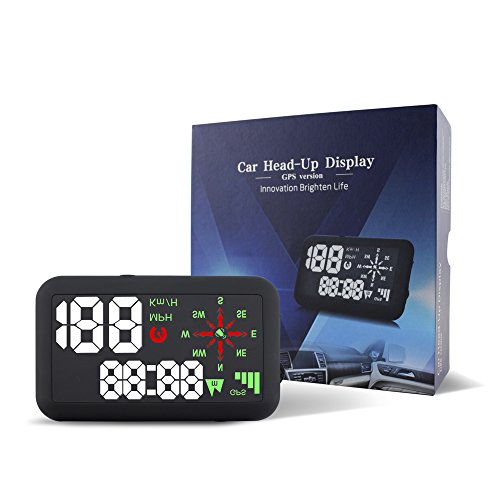 MAOZUA GPS Car Head Up Display, HUD, Speedometer, Time, Direction, Altitude, Over speed Indication, Plug & Play, for all Car Models