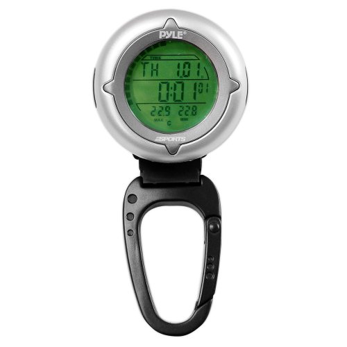 Pyle Sports PDCT3 Handheld Carabiner Compass with Backlight, Stop Watch and Clock
