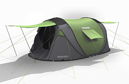 Cinch 2 man lightweight pop up tent with 2 entrances, 2 storage bays, LED lighting, canopies and much much more