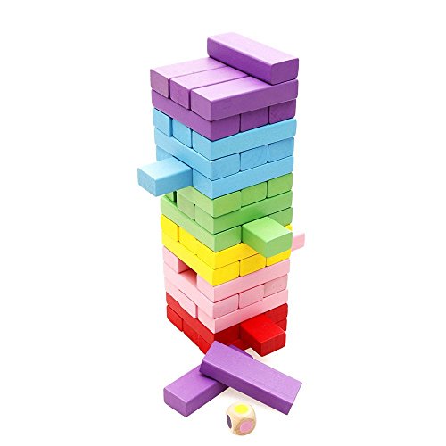 Lewo Tumbling Tower Hard Wood Blocks Game 48-pieces Colourful Stacking Toys