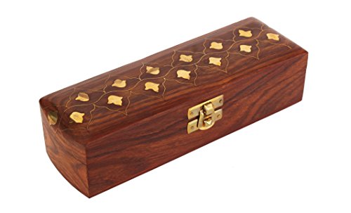 Wooden Long Keepsake Box Necklace Bracelet Watch Pencil Makeup Brushes Cutlery Holder Storage Organizer with Brass Inlay and Latch
