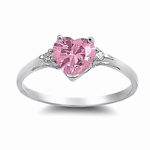 Patsy: Heart-cut Pink Ice on Fire CZ and IOF CZ Promise Friendship Ring 925 Silver, 3209A