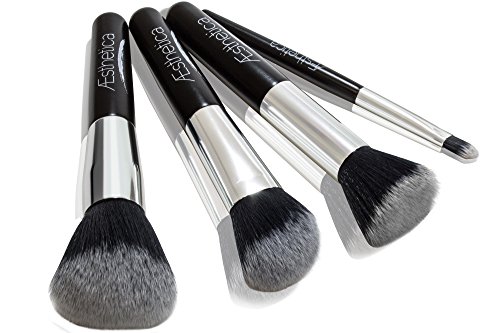 Aesthetica Cosmetics 4-Piece Premium Synthetic Contour and Highlight Makeup Brush Set for Powder, Foundation, Blending, Contouring and Highlighting Includes Carry Case- Vegan and Cruelty Free