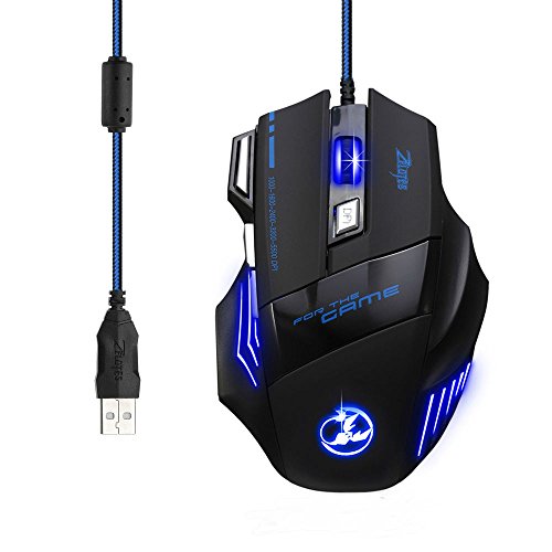 Zelotes 5500 Adajustable DPI Professional LED Optical Gaming Mouse 7 Buttons USB Wired Mice for Pro Game Notebook PC Laptop Computer - Surface Support