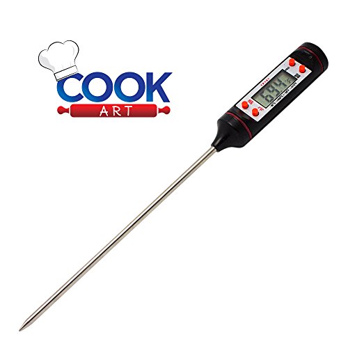 Instant Read Digital Cooking Thermometer by CookArt for Measuring Temperature of Food, Baby Bottles and Baths, and More - LCD Screen Stainless Steel Long Probe Best for BBQ, Milk, Grill Bath Water