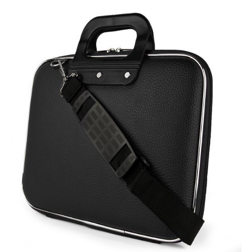 SumacLife Cady Collection Durable Semi Hard Shell Protective Carrying Case w/ Removable Shoulder Strap (Black) for HP Pavilion Chromebook, spectre series Ultrabook 14 inch Laptops