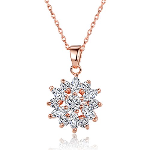 Bamoer Snowflake Series 18k Gold Plated AAA Cubic Zirconia Pendant Necklace for Women Girls