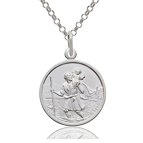 925 Sterling Silver Saint St Christopher 18mm Charm Pendant & 24 inch Chain Necklace High Quality GIFT BOX