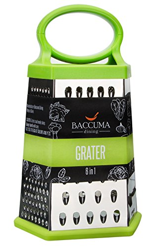 Baccuma - Grater Box of 6 slicer sides for Cheese, Vegetables, Potato chips, Fruits, Chocolate, etc. - High quality Stainless Steel - Silicone Handle and Bottom - Free Kitchen Gift BestSeller book World's Greatest BBQ