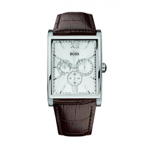 Hugo Boss Men's Quartz Watch with Silver Dial Analogue Display and Brown Leather Strap 1512402