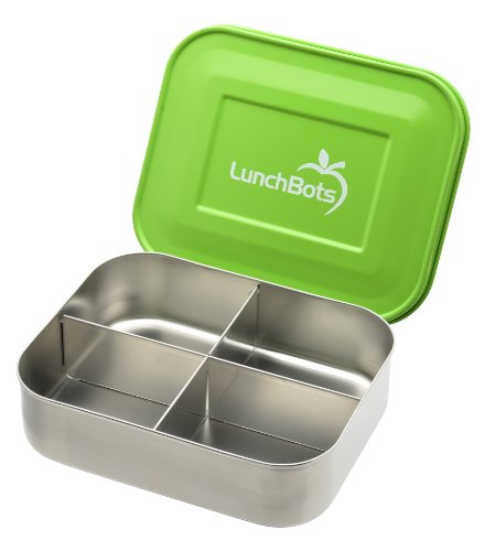 LunchBots Quad Stainless Steel Food Container, Lime Green