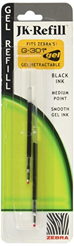 Zebra JK Refills for G301Gel Rollerball Pens, Medium Point, 2/Pack, Black Ink, PK - ZEB88112