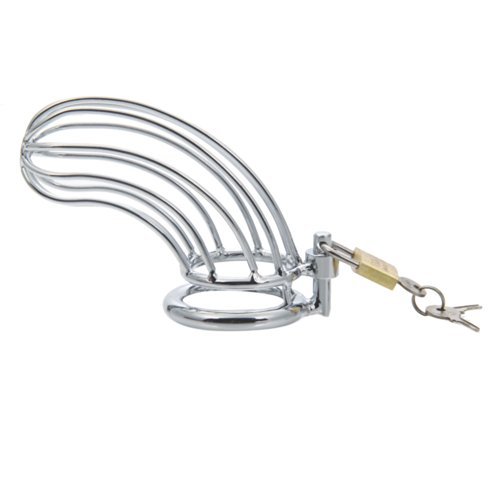 Crazy K&A Stainless Steel Male Chastity Device Kit Cock Cage with Chain Silver (1.57 M500) by Sex Toys