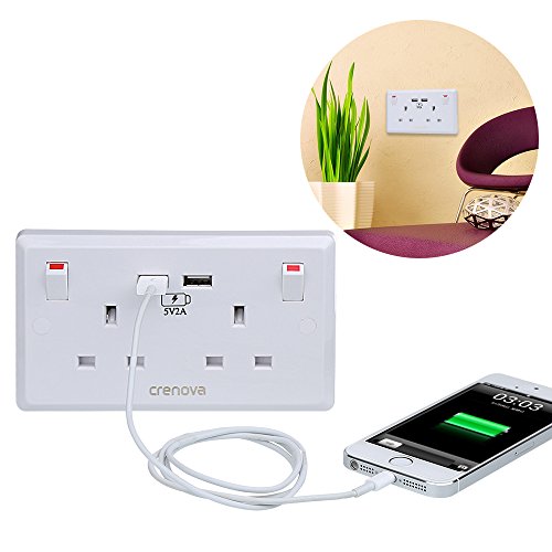 Crenova 2 USB Wall Power Socket + Double Switch Mount Plug 5V2A for Charging Regular Household Appliances iPhone, iPad, Phone, Samsung, Tablets