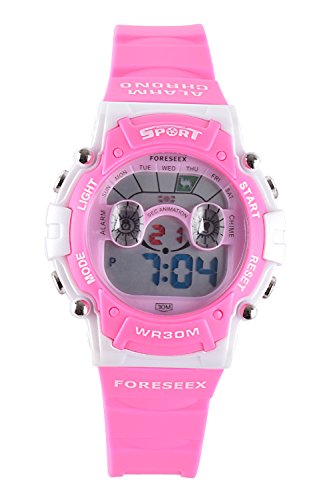 Digital Water Resistant Sports Kids Children Teens Girls Wrist Watches with Alarm Light up Stopwatch Chronograph Chime Date and Day 12/24 Hours Pink FSX-521G