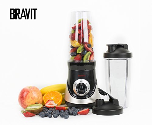 BRAVIT Professional On the Go Blender Stainless Steel with Multi Function Including Pulse Blend and Go with Two 28oz Cups