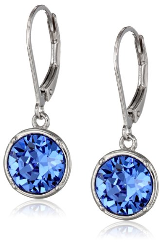 Sterling Silver Crystal Round Lever Back Drop Earrings