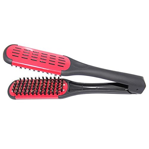 Hairdressing Ceramic Straightener Hair Straightening Double Brush Comb Natural Fibres Styling Tool Assorted Color ...