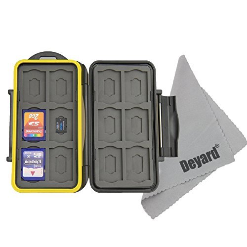 Deyard K020 Water-resistant Memory Card Case Shockproof Memory Card Carrying Box: 24 Slots for 12 SDHC / SDXC Cards and 12 Micro SD Cards - Upgraded Rubber Sealed Protector
