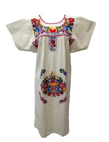 Mexican Embroidered Dress Bella Natural Beige