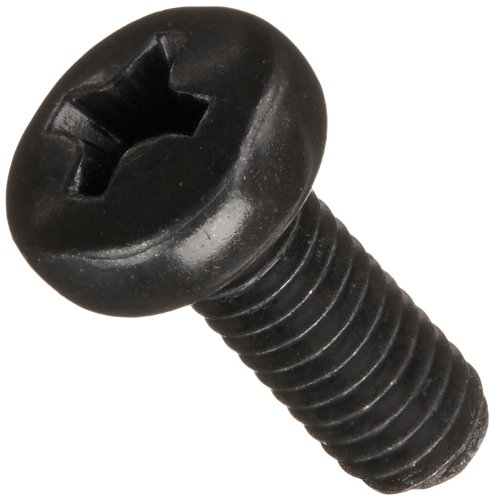 Steel Pan Head Machine Screw, Black Oxide Finish, Meets DIN 7985, #2 Phillips Drive, M4-0.7 Thread Size, 10 mm Length, Fully Threaded, Import (Pack of 100)