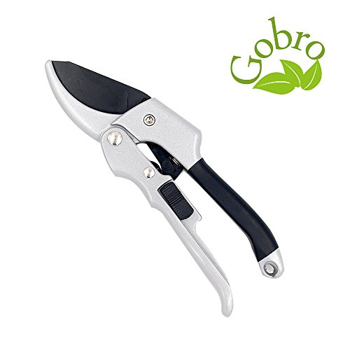 Anvil Shears - Gobro Heavy Duty Razor Sharp Pruning Shears, Ratchet Pruning Shears, Ideal Garden Hedge & Tree Clippers - Ratcheting Hand Secateurs and Tree Pruners Provide More Cutting Power Than Conventional Anvil Pruning Hand Tools and Garden Scissors