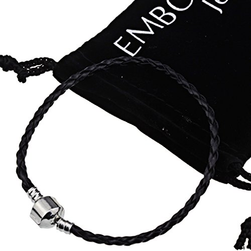Silver Beads Black Leather String Braided Cord - Best Accessories to Create Bracelets for Women and Teens