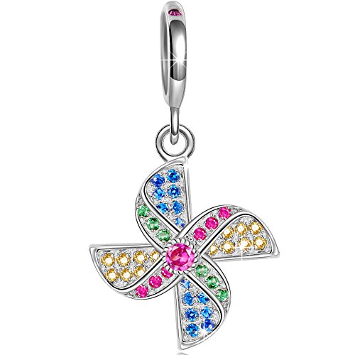 Ninaqueen 925 Sterling Silver Windmill Multicolor Cubic Zirconia Dangle Charms Fit Pandora Bracelet