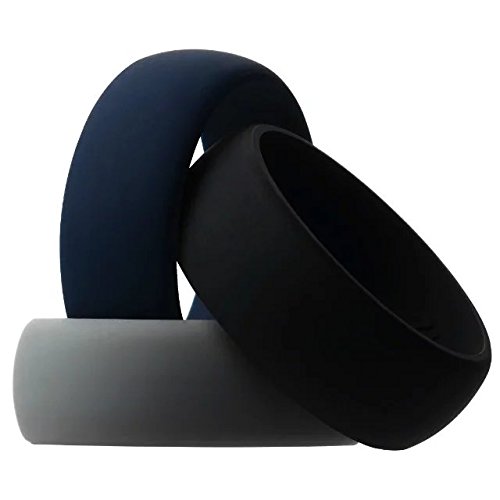 Aven Mens Silicone Wedding Ring - 3 Rings Pack - 8.7mm Wide(2mm Thick)-Black,Navyblue,Gray(11.5)