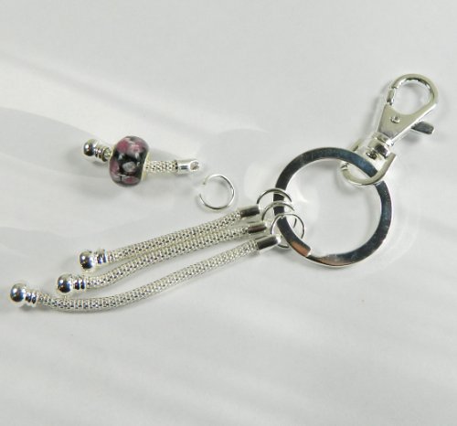 Rockin Beads Brand, 4 Full KEY Rings with 4 Snake Chains Add a Bead Bobs for 4.5mm Hole or larger Euro Charm Beads Compatible with Most European (Bead Not Included)